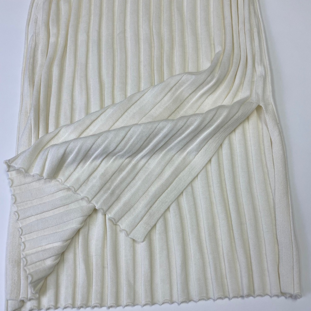 NWT Rails Ashley Cream Ribbed Knit Midi Dress L Sleeveless Split Neck Minimalist - Picture 10 of 16